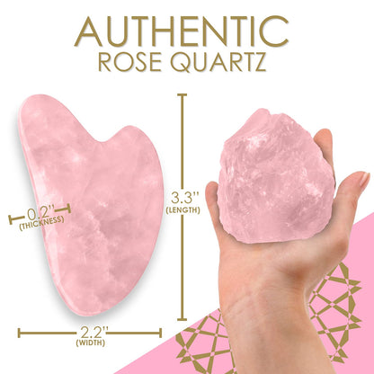 Face Roller & Gua Sha Set - Rose Quartz Gua Sha Massage Tool as Face Massager - Jade Roller for Face as Skin Care Tools - Easy to Use Gua Sha Facial Tools - Arrives in a Luxury Box