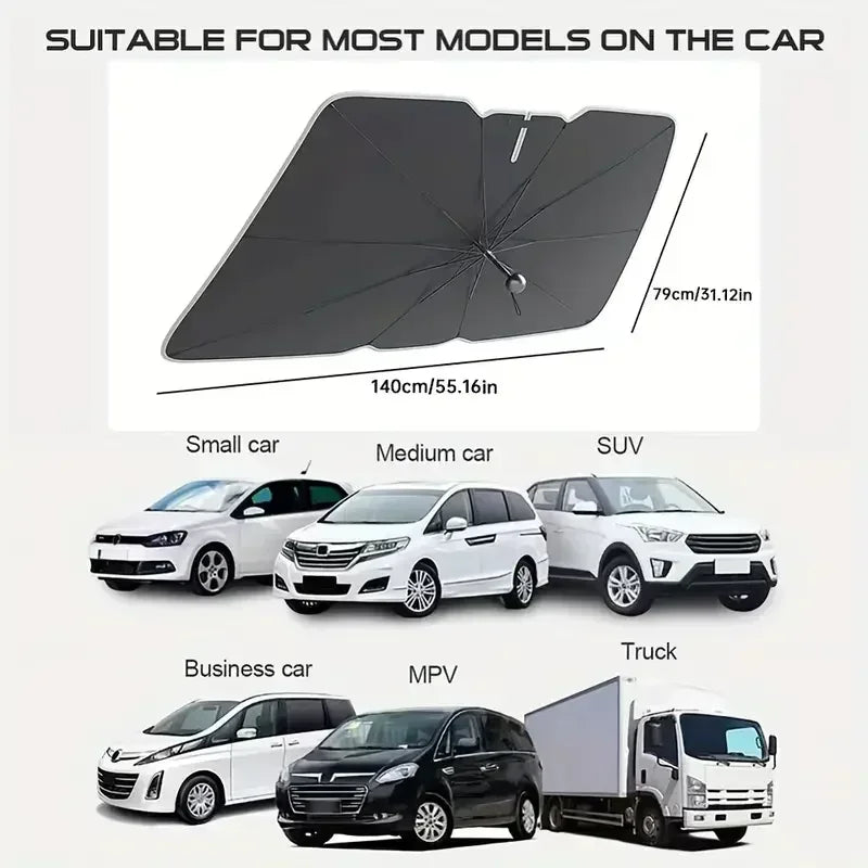 Multi-Purpose Foldable Car Windshield Sunshade and Interior Protector - Amagi Auto Parasol Umbrella Front Cover