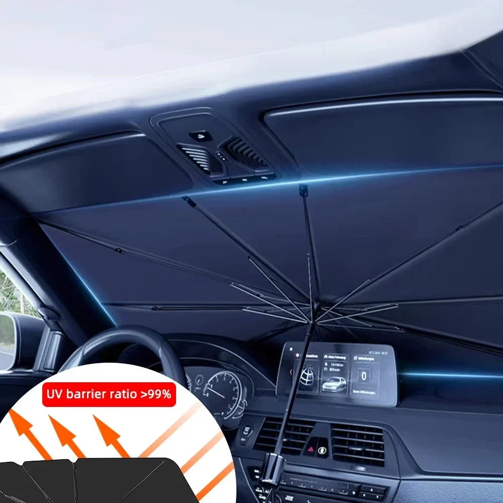 Multi-Purpose Foldable Car Windshield Sunshade and Interior Protector - Amagi Auto Parasol Umbrella Front Cover
