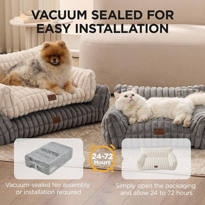 Cat Couch for Pets, 30 Inch Plush Pet Sofa, Cat Bed for Indoor Cats with Removable Washable Cover, Supportive Pet Sofa, Cream